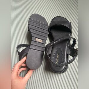 Portland leather Patina Soho Wedge Sandals in Black